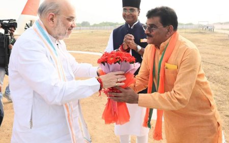 केंद्रीय गृहमंत्री अमित शाह का सांसद पाटील तथा कैबिनेट मंत्री सारंग ने किया आत्मीय स्वागत